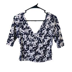 CANDIE’S White & Navy Blue Floral Crop Top